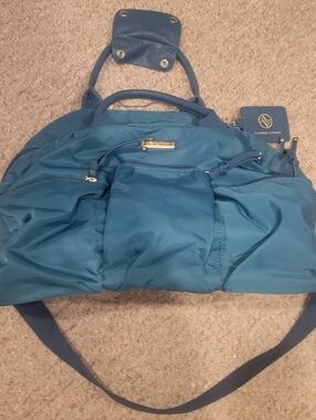 Adrienne Vittadini Teal Nylon Tote Bag with Shoulder Strap